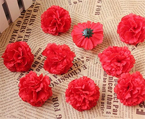 Artificial Flower DIY Fake Wedding Ball-flower Carnations Head Silk Flower 80pcs (red)