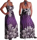 EyeCatchClothing - Slinky Full Length Maxi Halter Neck Print Dress