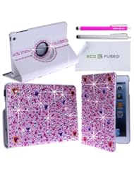 Leather Bling Case Bundle for iPad MINI including 1 Rotating Leather Case with Rhinestones / 2 Stylus Pens / 2 Screen Protectors / 1 ECO-FUSED? Microfiber Cleaning Cloth (Hot Pink Rhinestone)