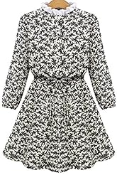 Belted General Print Cotton Bubble Dress Round Neck  Dress