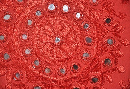 The Imperial Heritage Handmade Embroidered Mirror Work Cotton Cushion Cover 16 X 16 inches Red