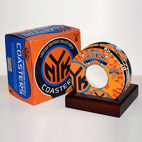 Steiner New York Knicks Coaster Set With Game Used Basketball Uniform Swatch