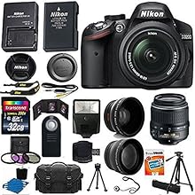 Nikon D3200 24.2 MP CMOS Digital SLR Camera (Black) 18-55mm f/3.5-5.6G ED II AF-S DX Zoom Autofocus Lens + 2x Professional Lens + HD Wide Angle Lens + 32GB Bundle International Version (No Warranty)
