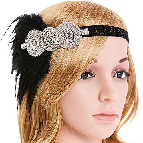eforpretty 1920s Flapper Headband Vintage Headpiece for Women,Black and Silver