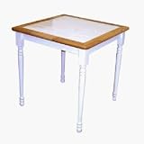 Square Dining Table with Tile Top in White and Natural Finish