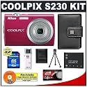 Nikon Coolpix S230 10 Megapixel Digital Camera (Gloss Red) with 3x Optical Zoom + EN-EL10 Battery + 4GB Card + Leather Case + Accessory Kit