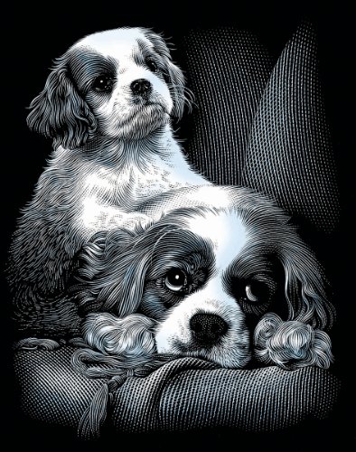 Reeves Spaniels Scraperfoil Artwork, Silver