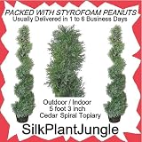 1 lot of 2 Artificial Outdoor Indoor Potted 5 foot 3 inch Cedar Spiral Topiary Tree Plants packed in peanuts