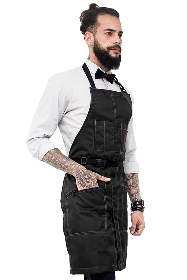 Under Ny Sky No Tie Barber Black Apron Coated Heavy Duty Nylon