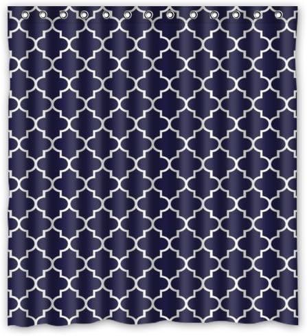 Popular Dark Blue White Moroccan Trellis Bathroom Shower Curtains Polyester Fabric Waterproof 66" x 72"