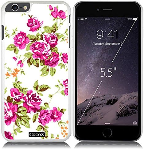 New Apple iPhone 6 Plus 5.5-inch CocoZ® Case Beautiful roses flowers designs PC for Apple iPhone 6 Plus 5.5-inch Release on 2014 (White PC & Rose Flowers 29)