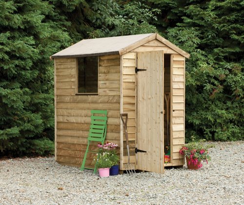 6' x 4' Abri de jardin en bois Porte simple - Toit Apex - Chevauchement de lames de bois - Peu d'entretien nécessaire Garantie anti-rouille 15 ans - 201cm h x 133cm l x 184cm p