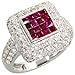 14 Karat Weissgold Radiantschliff Steinen Ring, mit 1.80 Karat Brilliantschliff Diamanten & 0.92 Karat Prinzessschliff Rubin Steine,(15mm) breit