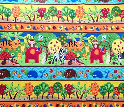 "It's a Jungle Out There!" Animal Friends in Repeated Stripes on 100% Cotton Fabric (Great for Quilting, Sewing, Craft Projects, Throw Pillows & More) 1/2 Yard X 44" Wide
