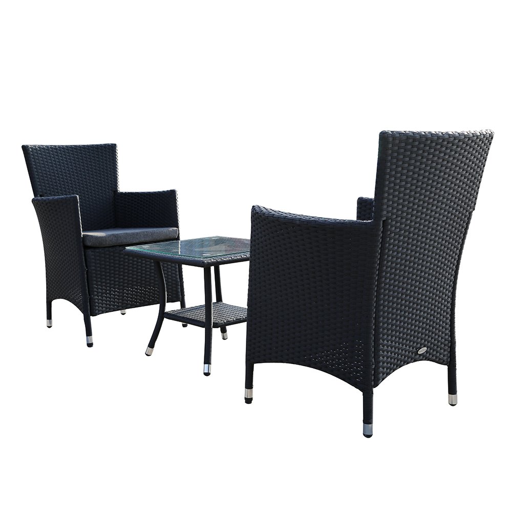 PATIOROMA 3PC Patio Outdoor Rattan Furniture Set Cushioned Garden Table