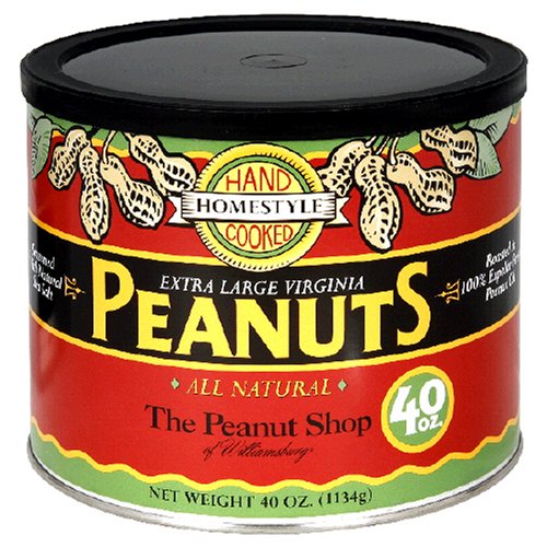 The Peanut Shop of Williamsburg All-Natural Homestyle Peanuts (Roasted in Expeller Pressed Peanut Oil and Sea Salt),  40-Ounce Tin (Pack of 2)