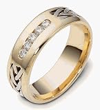14 Karat Yellow Gold Diamond & Titanium 7mm Wide Wedding Band