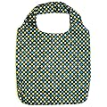 Eco-Friendly Reusable Foldable Shopping Tote Bag with Clip On Pouch - Blue Green White Polka Dots Print