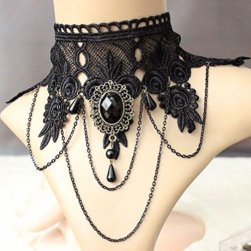 Jaded Steam Punk Elegant Vintage Princess Lace Gothic Necklace Victorian Lolita Choker Pendant Vampire Chain