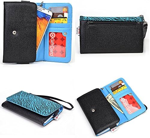 Blu Life Pure XL, Life Pro Smartphone Wallet Case {Black and Aqua Green Zebra Print/ Electric Blue Interior} - Universal Women's Wristlet + NextDia Velcro Strap