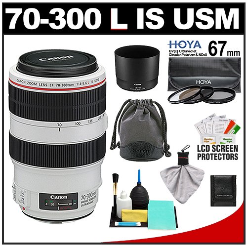 Canon EF 70-300mm f/4-5.6 L IS USM Zoom Lens + 3 Hoya HMC UV/FLD/Warm Filters + Cleaning Kit for Digital Rebel XS, XSi, T1i, T2i, T3, T3i, EOS 50D, 60D, 7D, 5D Mark II, 1D, 1Ds Digital SLR Camera