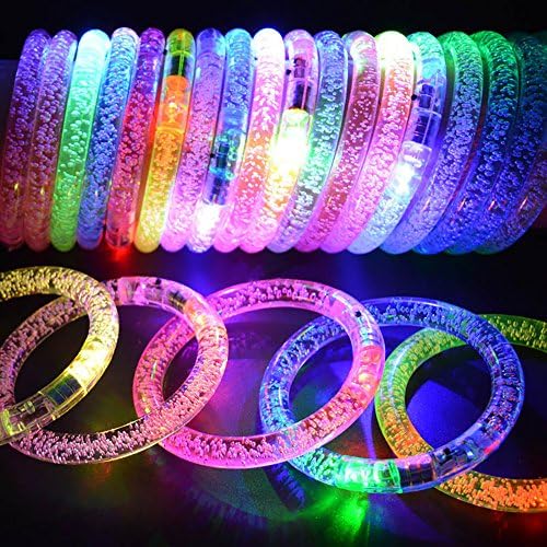 HDYD 12 Pcs Light-Up Acrylic Bracelets LED Flashing Rave Glow Wristbands