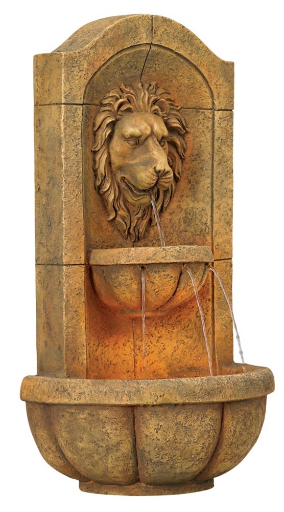 Lion Head Faux Stone 29 1/2" High Wall Fountain