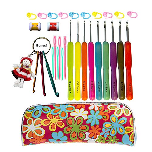 Crochet Hook Set,Ergonomic Grip Crochet Hooks Kit,With Crochet Hook Case Organizer,Comfort Grip Crochet Needles â˜…Yarn Needles,Stitch Markers,Knitting Row Counter,Key Chain Crochet Hooks & More!
