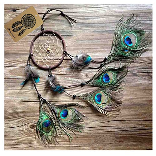 Dremisland Handmade Indian Peacock Dreamcatcher Wind Chimes Indian Style Feather Pendant Car Hanging gift