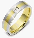6.5mm Titanium & 14 Karat Yellow Gold Straight Diamond Baguette Wedding Band Ring