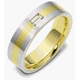 6.5mm Titanium & 14 Karat Yellow Gold Straight Diamond Baguette Wedding Band Ring