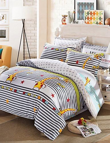 MEIREN Markdown Sale Giraffe Bedding Set Funny Deer Striped Bed Linen for Living Room parure de lit adulte Bedding 4Pcs Queen , queen