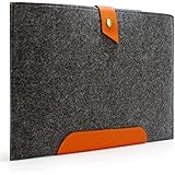 Lavievert Handmade Gray Felt Macbook Case Leather Macbook Sleeve Bottom Bag Sleeve with Leather Strap Magnetic Button for Apple 15" MacBook Pro / 15" MacBook Pro Retina and Most Popular 15-15.6 Inch MacBooks / Netbooks / Laptops / Notebooks - Gray