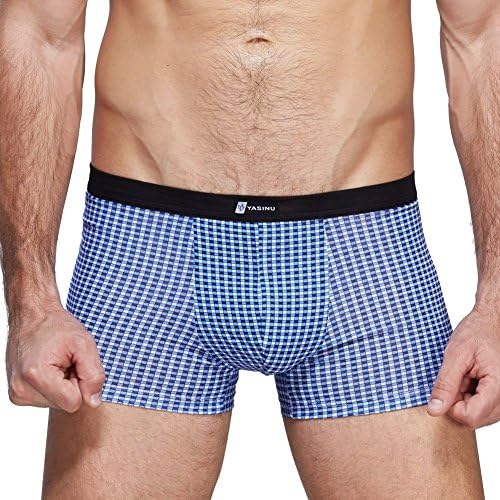 Yasinu Men's 4-Pack Middle Rise Sexy Healthy Boxer Briefs Patterned (Medium, Blue)