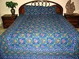 Cotton Bedspreads-animal Print Teal Blue 3pc Set Indian Bedding Coverlet Be ....