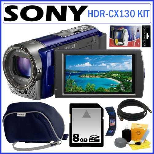 Sony HDR-CX130 HDRCX130 HDR-CX130/L 1080P High Definition Handycam Camcorder with Wide Angle G-Lens and 3-inch Touch-Screen in Blue + 8GB Card + Sony Case + Accessory Kit Sony HDR-CX130 HDRCX130 HDR-CX130/L 1080P High Definition Handycam Camcorder with Wide Angle G-Lens and 3-inch Touch-Screen in Blue + 8GB Card + Sony Case + Accessory Kit