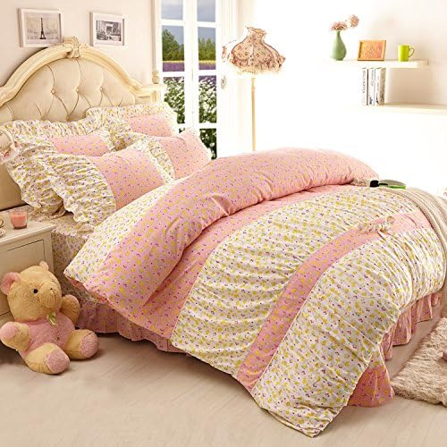 YOYOMALL Bedding Sets for Teen Girls Natural Rustic Ruffle Duvet Cover Set 100% Worsted Twill Cotton ,4Pcs (6ft, 2)