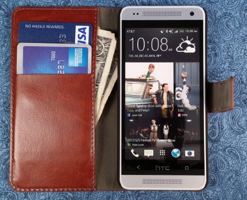 High Quality Vintage Vegan Leather Folio Wallet Case with Magnetic Enclosure and Kickstand for HTC ONE Mini M4 / PO58200 / PO58220 / 601S / 601E / 601N - Brown