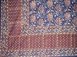 Block Print Tapestry-Bedspread-Coverlet-Many Uses-Blue