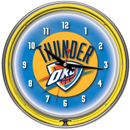 NEW Oklahoma City Thunder NBA Chrome Double Ring Neon Clock (Game Room Products)