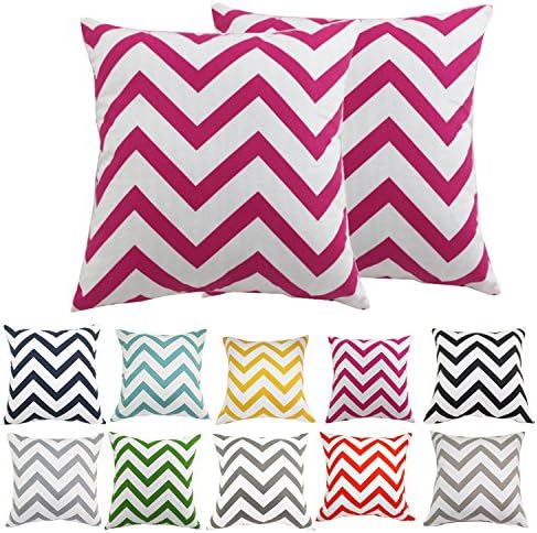 Yoovimin ® 2pc Geometric Pattern Color Cotton Decorative Pillowcase Cushion Cover for Sofa Throw Pillow Case Available in 10 Colors & 7 Sizes (50x50cm, Geometric Hot Pink)