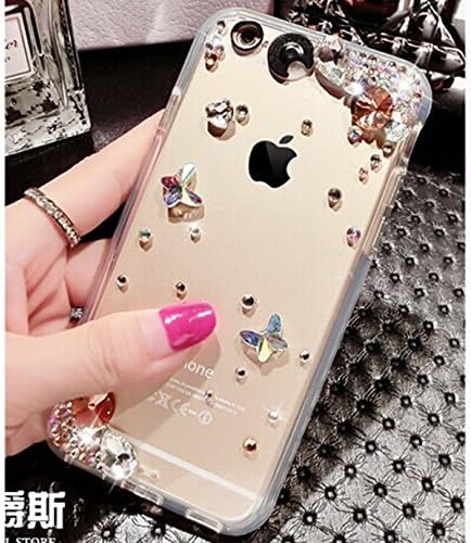(Lighting Color can change) Thin-Thing® Bling Flower Butterfly Rhinestone LED Flash Light UP Remind Incoming Call Cases Cover For Smart Mobile Phones (Apple iPhone 6 Plus / 6S Plus 5.5", Champagne)