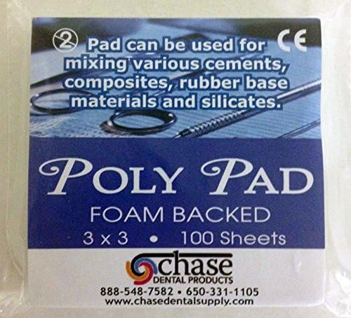 Chase Dental Products 2030-7202 Nonskid Foam Base Poly Mixing Pad 3" x 3" For cements, composites, rubber base materials and silicates
