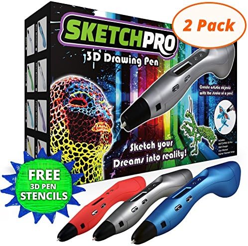 (2 Pack) LATEST EDITION 3D Pen Kit - 3D Printing Pen, Kid Gift w/ LED Screen - Art Toy w/ FREE Art Stencils for 3D Drawing - Arts and Crafts