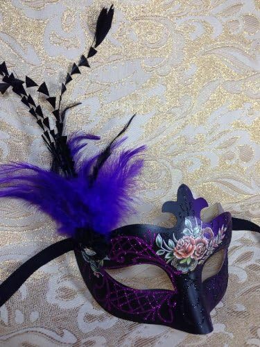 Grand Venetian Impression Violet Swan Laser Cut Masquerade Mask - Vibrantly Decorated with Glitter and Purple Feathers