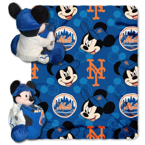 Disney/MLB New York Mets Mickey Character Shaped Pillow with 40-Inch-by-50-Inch Fleece Throw Set