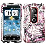 Twin Stars With Full Rhinestones Hard Protector Case Cover For HTC EVO 3D S ....