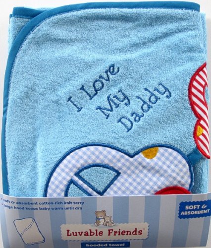 I Love Applique Hooded Towel, Blue