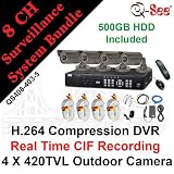 8-Channel H.264 Network DVR with Mobile Phone Surveillance - 500GB HD and 4 Color CCD Cameras