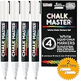 Chalkmaster&reg; Liquid Chalk Markers - 4 Bright White Colored Liquid Chalk Premium Artist Quality Marker Pen Set + 2 FREE Additional 6 mm Reversible Chisel to Bullet Point Tips - 100% Guarantee